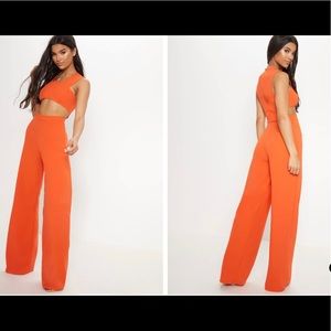 Orange Crepe cut out jumpsuit